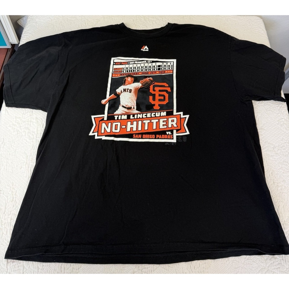 2014 San Francisco Giants MLB Tim Lincecum No Hitter T-Shirt Black 2XL Majestic